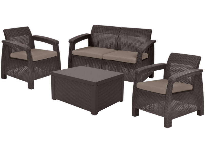 Corfu Box m�anyag kerti b�tor szett t�rol� asztallal barna - meleg taupe